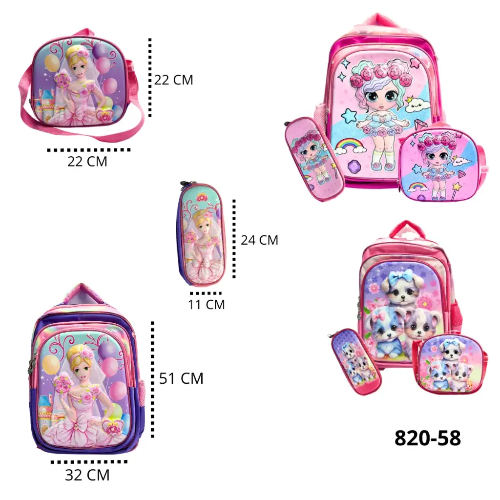 820-58 TRIO CARTUCHERA MORRAL  Y LONCHERA NIÑA