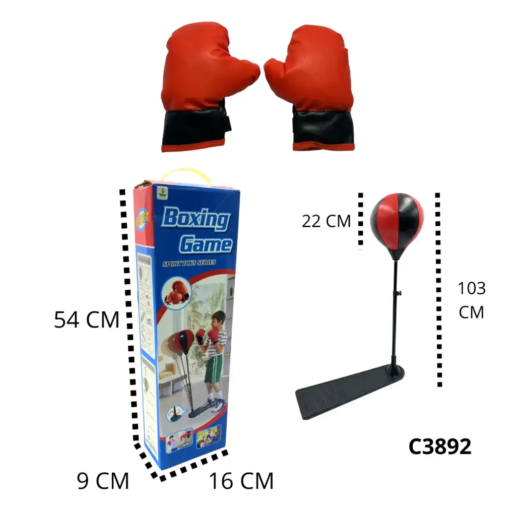 C3892 KIT DE BOXEO PERA CON SOPORTE + GUANTES