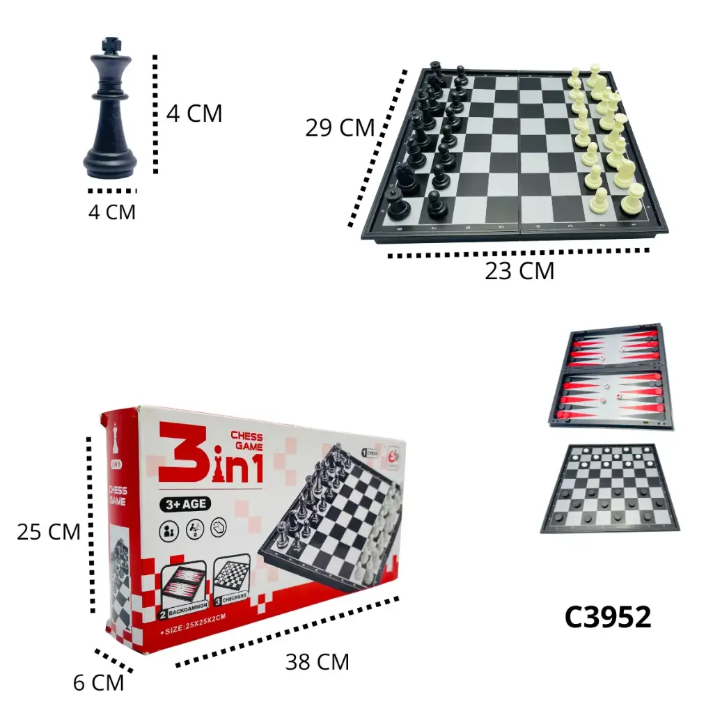 C3952 JUEGO DE MESA TRES EN UNO, AJEDREZ, DAMAS Y BACKGAMMON