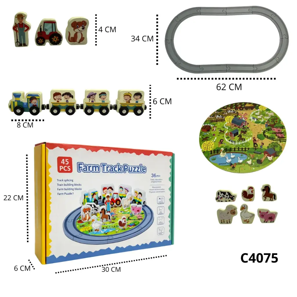 C4075 TREN ANIMAL DE MADERA MONTESORI CON ROMPECABEZA
