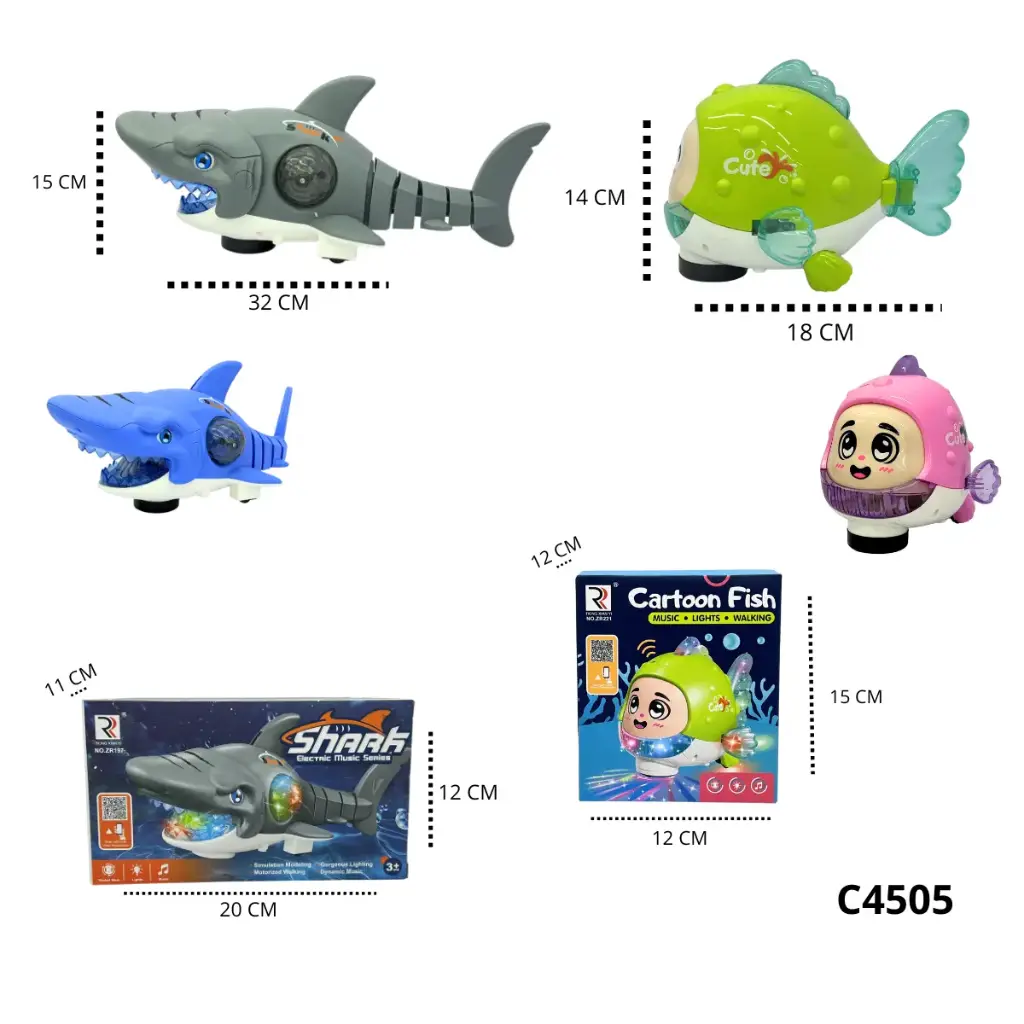 C4505 TIBURON BABY SHARK Y PEZ CARITA CON LUZ Y SONIDO