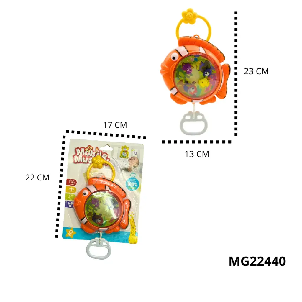 MG22440 CUNERO MUSICAL PECECITO A CUERDA CON IMAGEN GIRATORIA