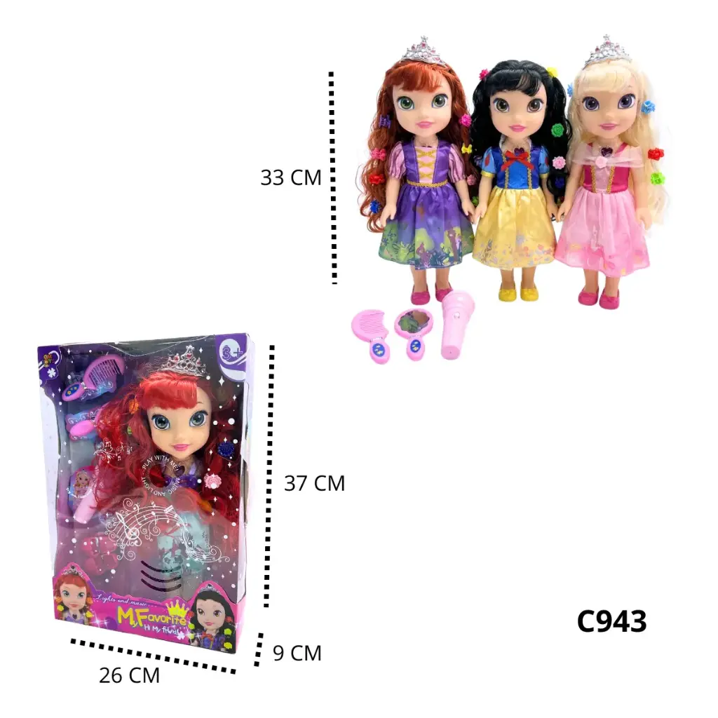 C943 MUÑECA PRINCESA CON ACCESORIOS LUZ Y M