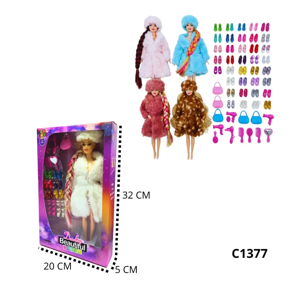 C1377 MUÑECA PRINCESA CABELLO LARGO Y ACESORIOS 