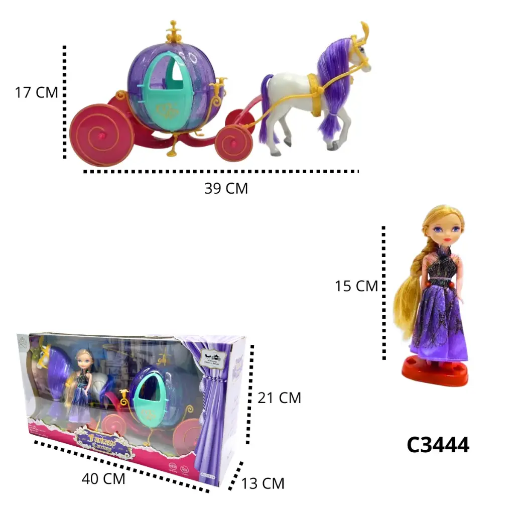 C3444 MUÑECA CON CARRUAJE PRINCESA GDE