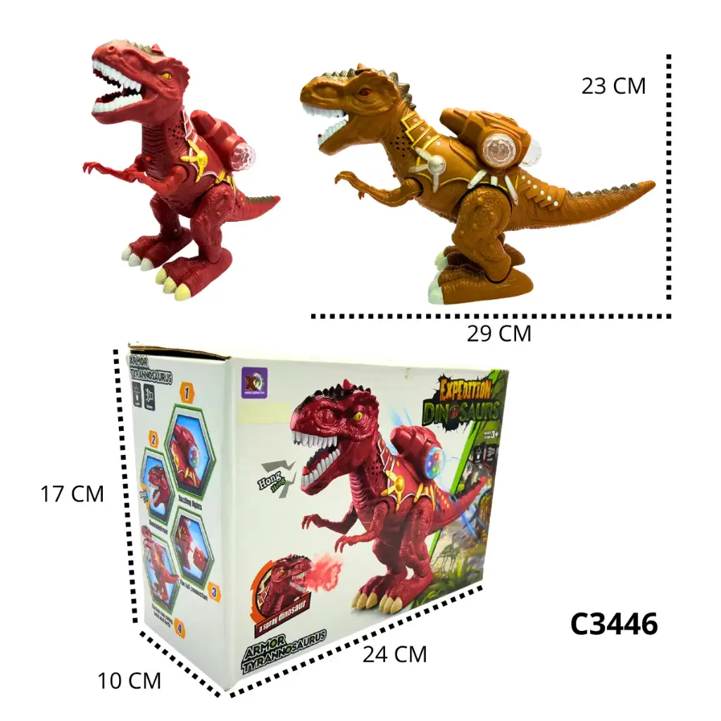 C3446 DINOSAURIOS CAMINADOR CON LUZ, SONIDO Y BOTAHUMO