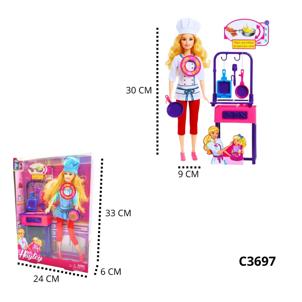 C3697 MUÑECA CHEF COCINA SONIDO ACCESORIOS