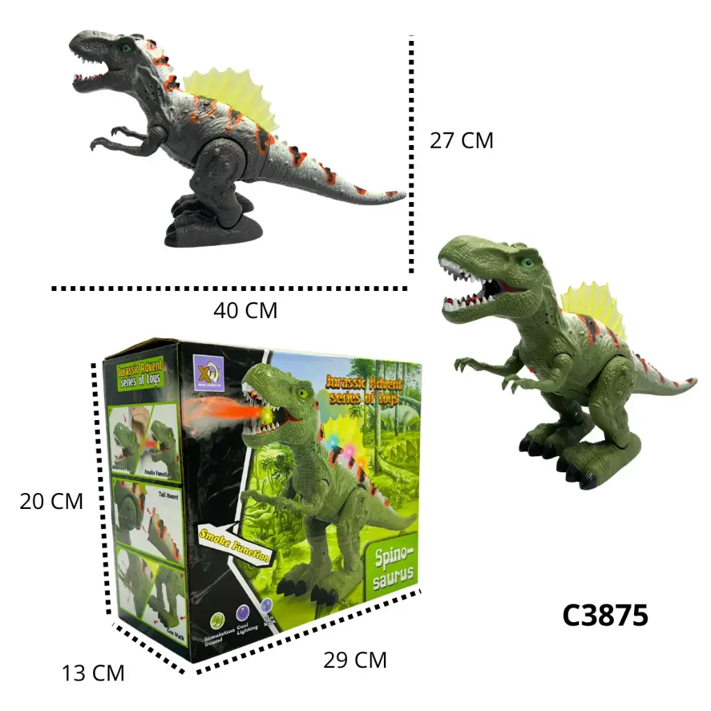 C3875 DINOSAURIO CAMINA CON HUMO LUZ Y SONIDO