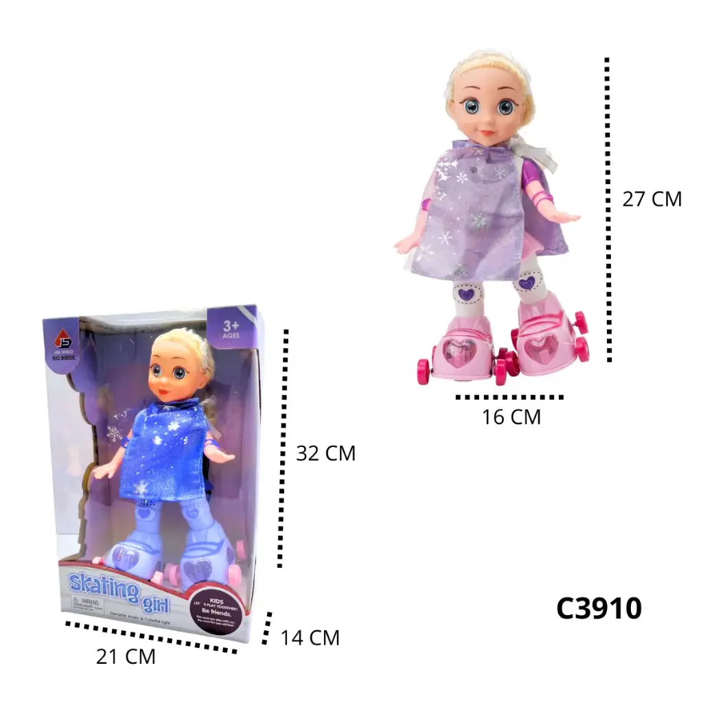 C3910 MUÑECA PATINADORA CON CAPA LUCES Y SONIDO